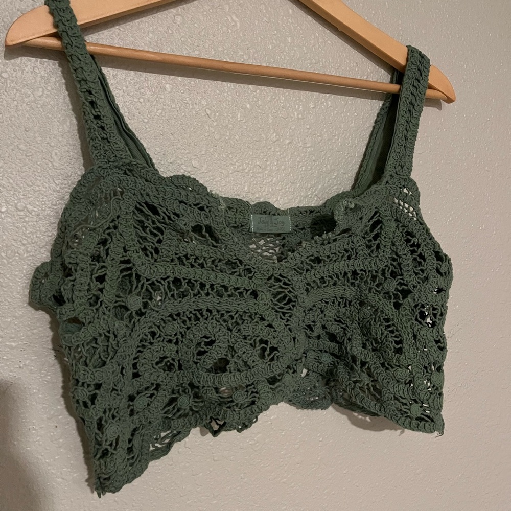 Green Crochet Crop Top